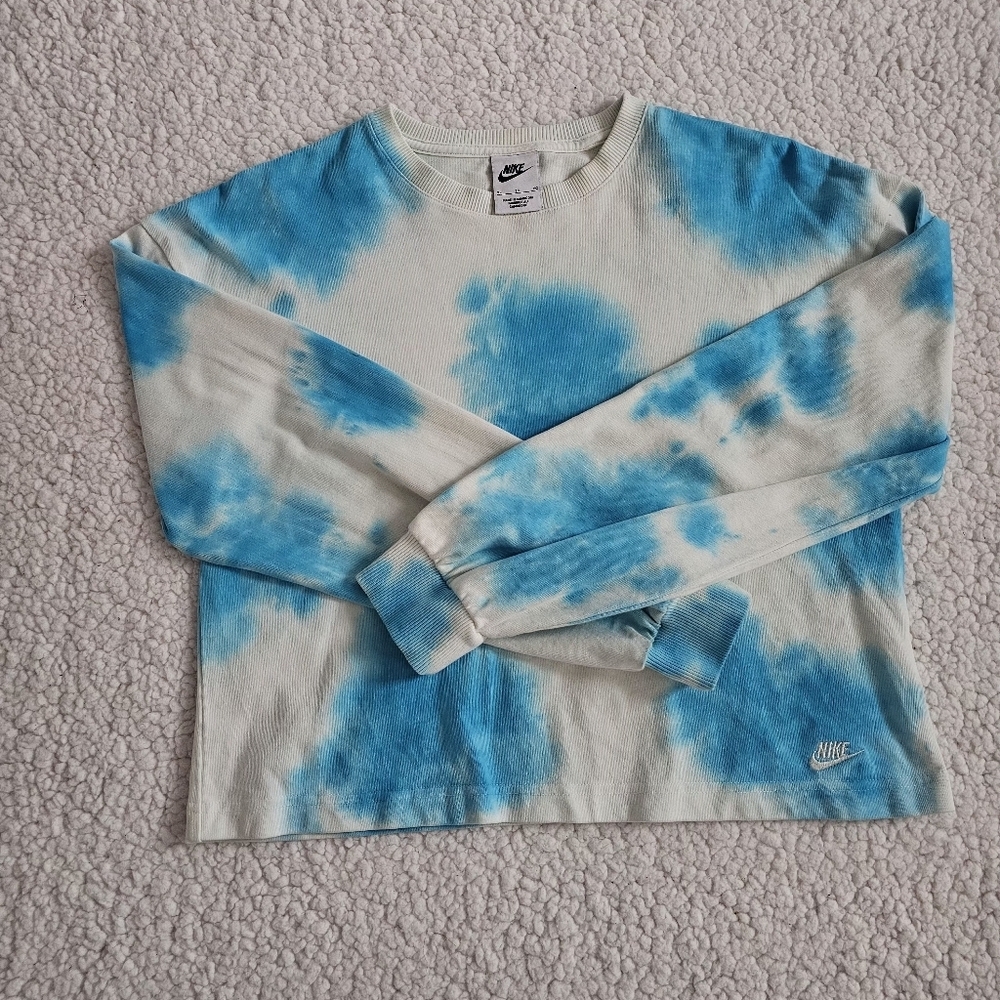 Nike Tie Dye Crop Top Blue White Longsleeve Womens XL
